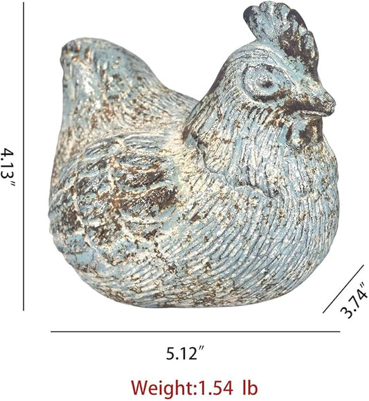 Chicken Figurine Chicken Kitchen Decor Cement Hen Figurine Rustic Hen Garden Statues Figurines Artwork for Outdoor, Backyard, Patio and Home Kitchen Decoration(Blue)