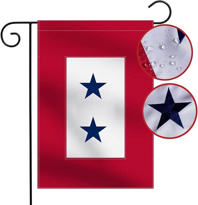 Heavy Duty Military Service Garden Flag Two Blue Star 12.5×18''-Nylon 210D Deluxe Embroidered Star| Army Navy Marine Corps USA Family Member On Service Decoration Gift Yard House Banner