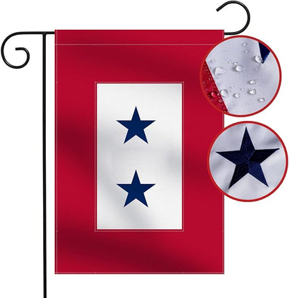 Heavy Duty Military Service Garden Flag Two Blue Star 12.5×18''-Nylon 210D Deluxe Embroidered Star| Army Navy Marine Corps USA Family Member On Service Decoration Gift Yard House Banner