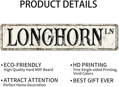 Madcolitote Personalized Longhorn Street Sign Vintage Longhorn Wood Signs Farmhouse Wall Art Rustic Wall Decorations for Living Room Home Decor for Home Bars Clubs Cafes Man Cave Party 4x18in