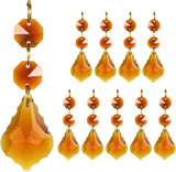 M METERXITY 10PCS Crystal Suncatcher 2 Leaves Prisms Pendants Ornament, 38mm Chandelier Hanging Crystal Sun Catcher Beads for Home Garden Windows Wedding DIY Decoration [Amber]