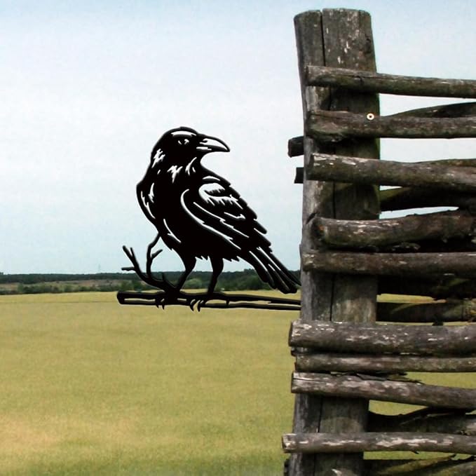 SUPERDANT Raven Metal Garden Decor Outdoor Crow Black Silhouette Yard Art Raven Decorative Garden Stakes Crow Lawn Ornaments Yard Stakes Metal Wall Art for Lawn Patio