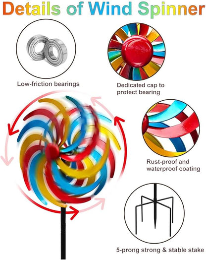 Wind Spinners Outdoor,Kinetic Wind Sculptures & Spinners, 63" Double-Side Metal Wind Spinner for Yard and Garden, Lawn Art Decorations Colorful