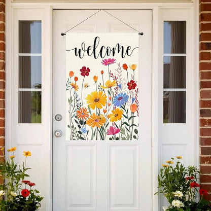 Spring Summer House Flag 28x40 Inch Double Sided Outside Welcome Wildflower Daisy Floral Outdoor Seasonal Decorative Large Garden Flag Decor 1-28