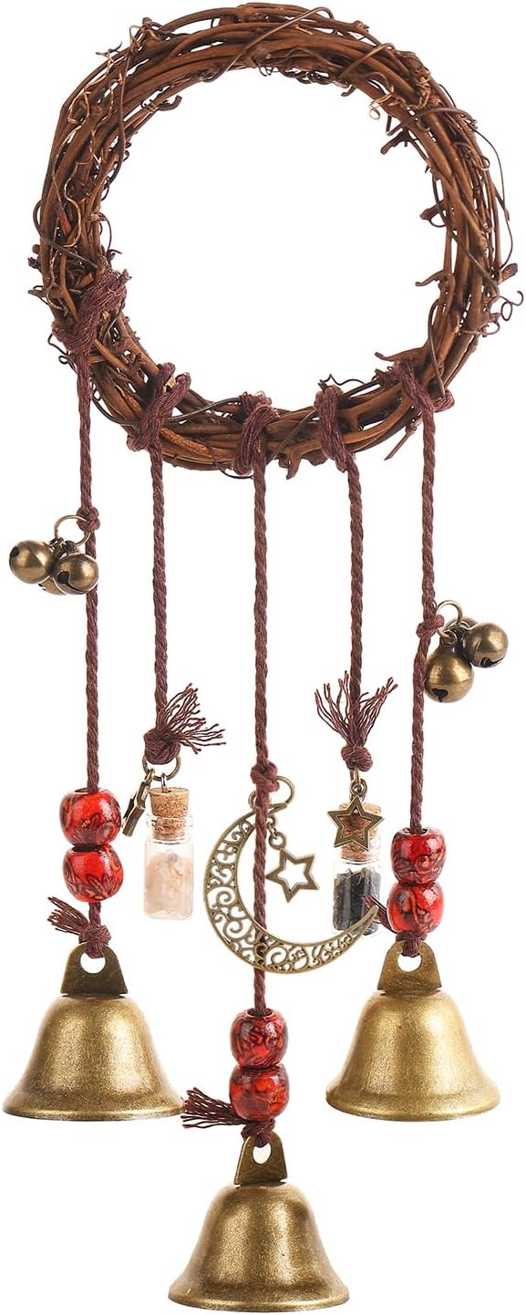 Witch Bells for Door Knob for Protection Hanging Bell Wind Chimes Handmade Decorative Bell for Boho Home Room Witchy Decor （Retro one）