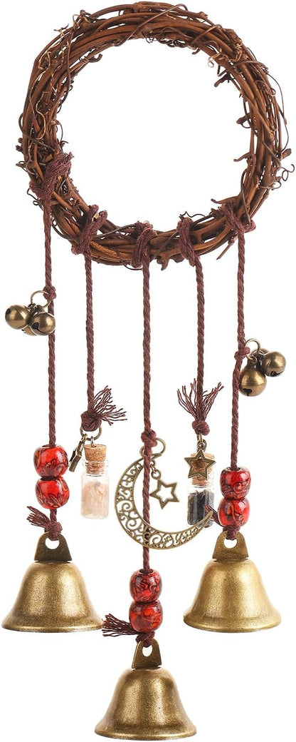 Witch Bells for Door Knob for Protection Hanging Bell Wind Chimes Handmade Decorative Bell for Boho Home Room Witchy Decor （Retro one）