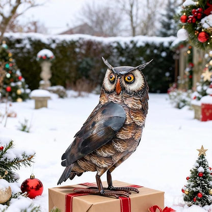 Natelf Garden Owl Sculptures & Statues, Standing Metal Bird Yard Art Sculpture for Patio Backyard Pond Outdoor Decorations (Brown-1)