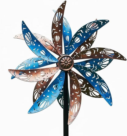 DREAMYSOUL Outdoor Metal Wind Spinner, 13 Inches Dia Hollow Pattern Wind Mills, Kinetic Wind Spinners for Yard Garden Outside Patio Lawn Decor