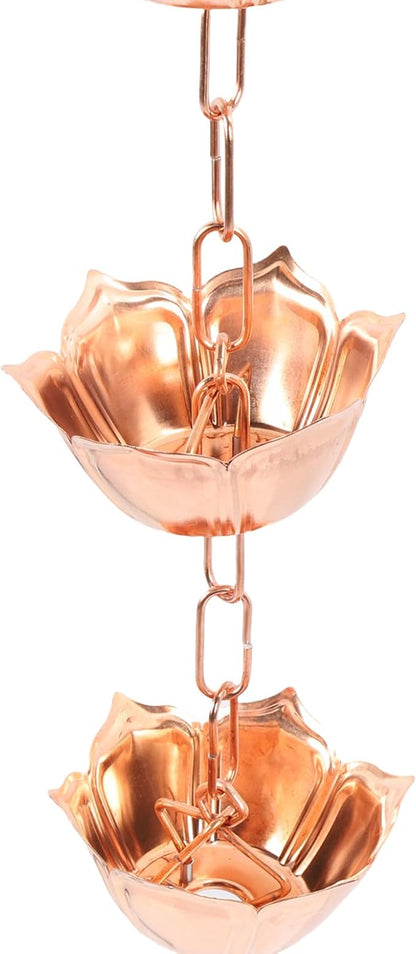 Omabeta Copper Elegant Hanging Rain Chain Efficient Water Management for Yard Garden Temple Copper 3.28ft (Flower Shaped)