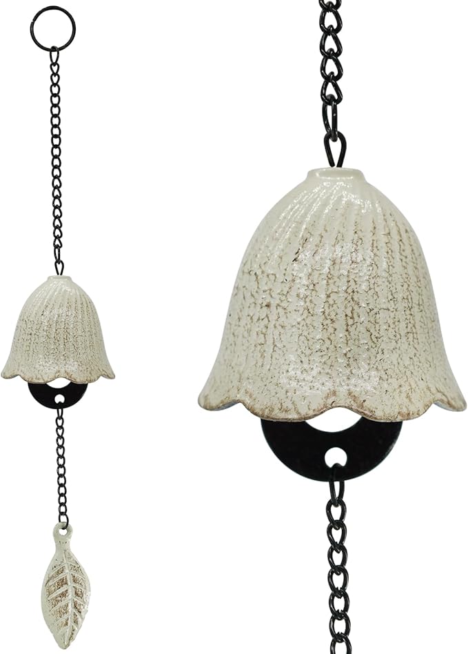 MrMrKura Japanese Leaf Wind Chimes, Small Wind Bell Pendent for Outside Hanging Cast Iron Wind Chime Ornament for Bless Garden Backyard Home Decor (White)