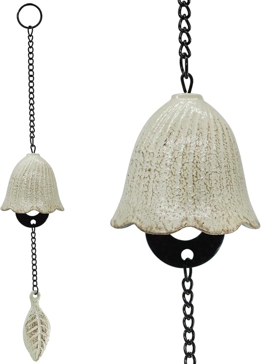 MrMrKura Japanese Leaf Wind Chimes, Small Wind Bell Pendent for Outside Hanging Cast Iron Wind Chime Ornament for Bless Garden Backyard Home Decor (White)