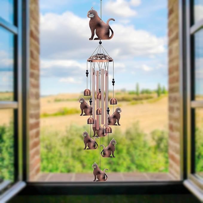 Cat Wind Chimes for Outside,Metal Windchimes,Cat Easter Gifts for Women/Men,Wind Chime Garden Decor Outdoor,Memorial/Housewarming/Birthday/Festival Gifts,Front Yard Decor