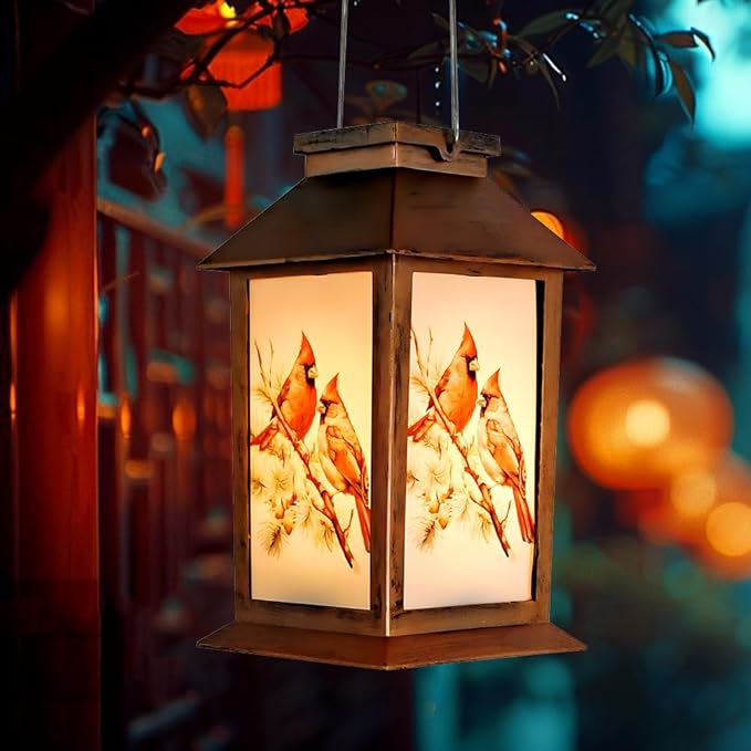 Cardinal Lantern, Lover Gifts for Mom/Grandma/Women/Sister,Solar Light Gifts Solar Lanterns Outdoor Waterproof Fairy Lights Led Mason Jar Hanging Cat Lamps Decor for Garden Yard Patio