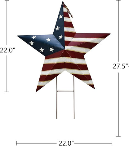 Linfevisi American Flag Star Yard Signs 27.5 Inch Metal Patriotic Barn Stars Garden Stakes US Flag Outdoor 4th of July Decorations Memorial Day Yard Art Lawn Ornaments Patio for Outside