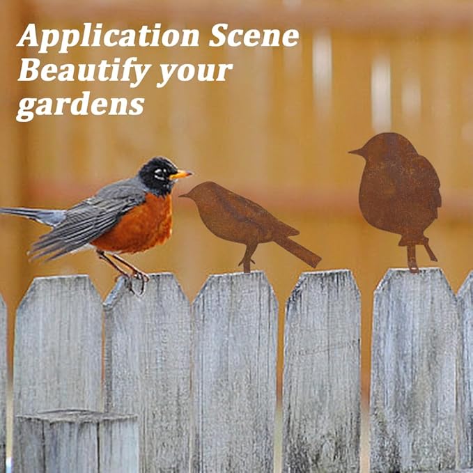 CREATCABIN 5Pcs Rusty Birds Decoration Outdoor Birds Decor for Yard Art Metal Craft Statue Ornaments Iron Sculptures Stakes Rustic Garden Decor for Farmhouse Yard Fence Decorations