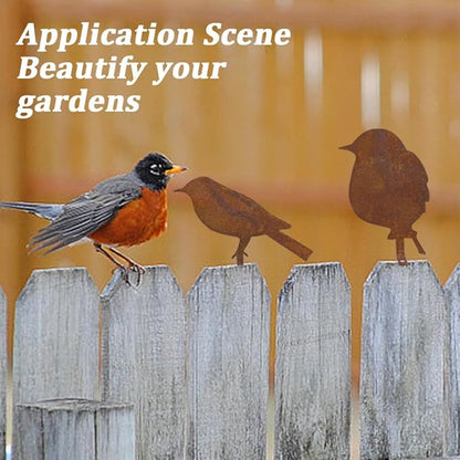 CREATCABIN 5Pcs Rusty Birds Decoration Outdoor Birds Decor for Yard Art Metal Craft Statue Ornaments Iron Sculptures Stakes Rustic Garden Decor for Farmhouse Yard Fence Decorations