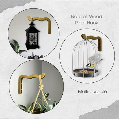 EvenWood 2-Piece Set of Wavy Wooden Wall Planters for Indoor Plants 6 Inch - Natural Plant Hook for Wall Plant, Wind Chimes, Flower Brackets - Durable Bracket Plant Hanger (Bronze)