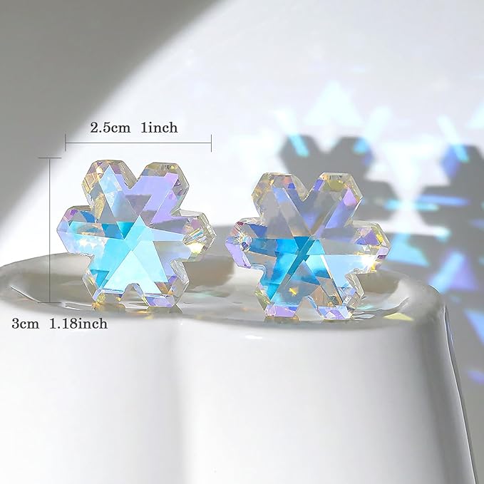 Pack of 20 AB Colors Crystal Snowflake Crystal Suncatcher - Rainbow Maker Hanging Crystals Prisms for Windows Hanging Ornament Chandelier Crystals Replacement Christmas Home Decor