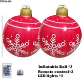 24 inch Inflatable Christmas Balls Ornaments, Christmas Decoration LED Lights with PVC, Giant Xmas Party Supplies, Garden Glow Up Balls with Remotes, Hanging Disco Balls with Snowflake 2PK