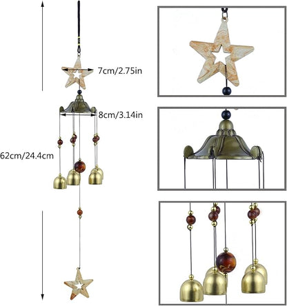 BWinka Star Wind Chimes for Outside with 5 Brzone Chime Bells, Rustic Wind Chime Hanging Decor for Garden Patio Yard