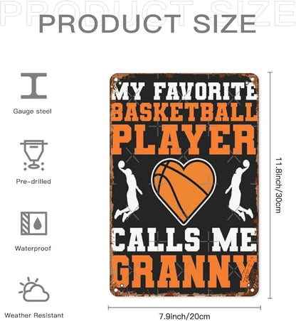 Vintage Tin Metal Sign My Favorite Basketball Player Calls Me Granny 8x12 Inch Retro Wall Decor for Home,Patio,Yard,Office,Funny Quotes and Motivational Sayings