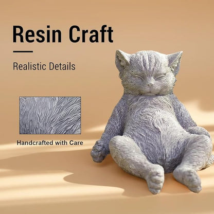 Stone Cat Garden Statue, Funny Resin Cat Figurine for Indoor & Outdoor Decor, Cute Relaxing Cat Sculpture for Patio Yard Lawn Porch Shelf, Cat Lover Gift, Weather Resistant, 9.8" L x 5.9" W x 6.7" H