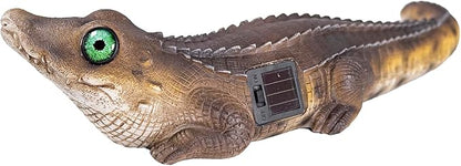Resin Solar-Powered Crocodile Statue with Glowing Eyes, 15.35 x 5.71 x 3.35 Inches, Outdoor Garden Decor, Animal Theme,Creative Garden Gift