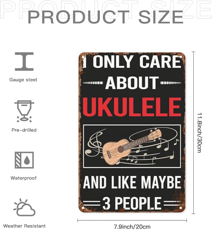 patio wall decor Warning Ukuleles vintage signs metal Indoor Retro Tin Plaque with Funny Life Quotes for Home,Cafe,Office & Yard 8X12inch