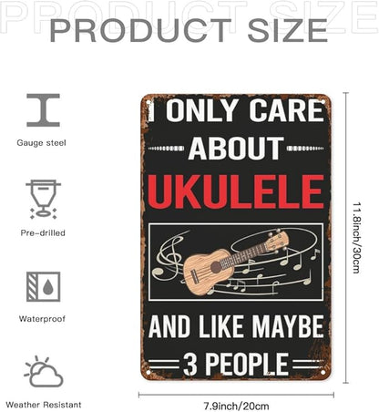 patio wall decor Warning Ukuleles vintage signs metal Indoor Retro Tin Plaque with Funny Life Quotes for Home,Cafe,Office & Yard 8X12inch