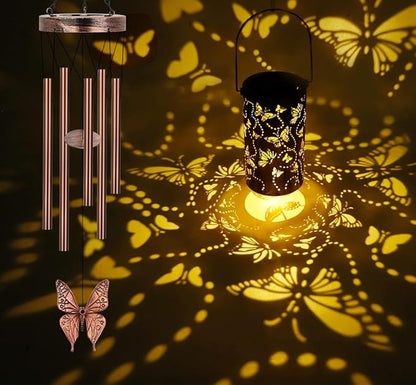 YHmall Butterfly Wind Chimes for Outside, 35'' Solar Wind Chimes Butterfly Gifts for Women Grandma Mom Solar Lanterns Memorial WindChimes Outdoors for Garden Christmas Decor