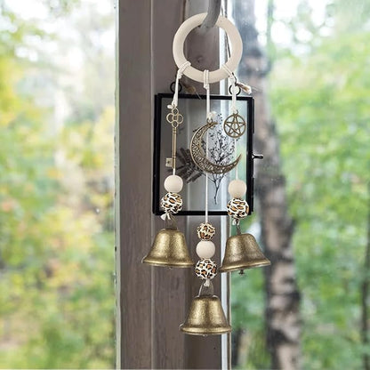 Witch Bells for Door Knob, Boho Hanger Wind Chimes Protection, Witchy Things Bell Strings with 3 Bells, Witchcraft Supplies Door Bell, Vintage Witch Decor for Home Room (Bronze-Colored)