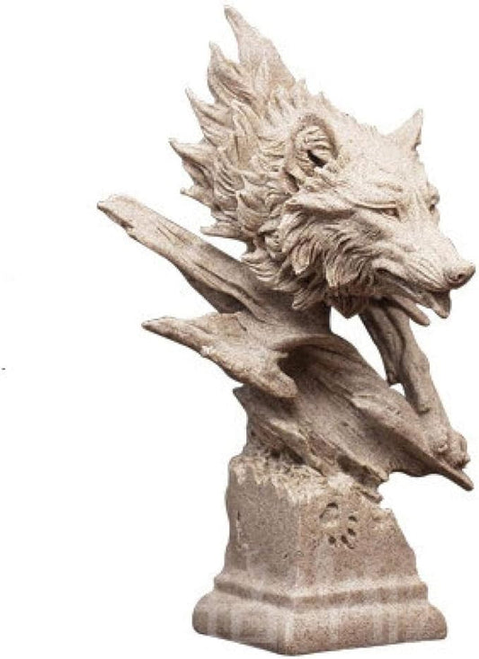 Garden Ornaments Decor Statue Outdoor,Abstract Unique Statue Sculpture Creative Statues and Sculptures Outdoor Decor for Garden,Resin Wolf Statue Wolf Head Abstract Sculpture Feather