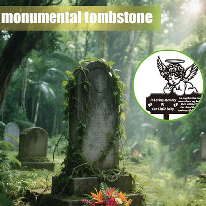 SUPERDANT Baby Memory Memorial Gravestone Decorations for Cemetery Grave Markers Angle Baby Metal Garden Stake Graves Cemetery Decor Outdoor Plaque Ornament Graveyard Decorative Memoriam Art Gifts