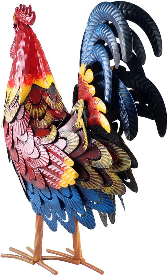 Metal Rooster Statue Garden Chicken Sculpture Decoration Metal Yard Art for Yard Outdoor Indoor Decoration (#B)
