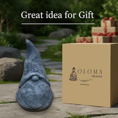 OLOMA Traditional Garden Gnome Statue Outdoor Decor Heavy Stone Sculpture with Protective Resin Coating Weather Resistant Classic Garden Accent for Yard Patio Landscape
