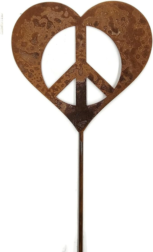 Peace and Heart Staked Signs or Wall Art Rustic or Powder Coated Finishes (Peace Heart Small Stake 21", Naturally Rusted)