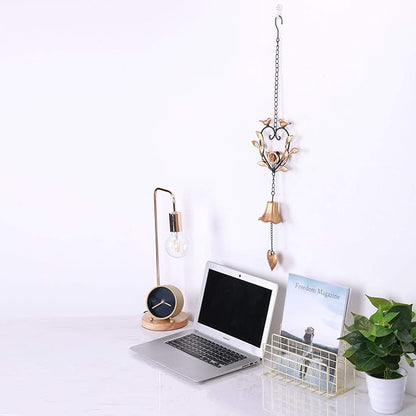 Yamfurvo Antique Metal Bird Wind Chime, Portable Floral Heart Shaped Wind Bell with Hook and Wave, Decorative Chime with Musical Sound for Garden, Patio, Balcony, Gold