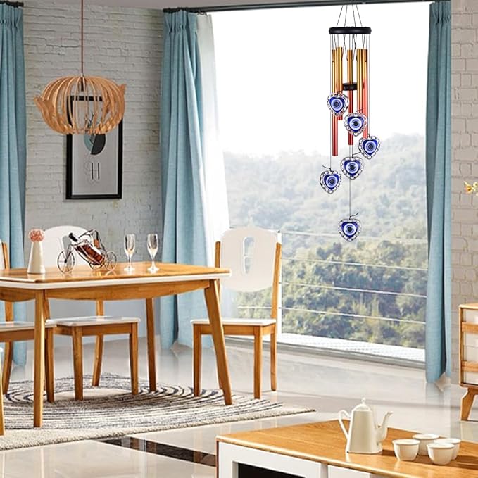 Blue Evil Eye Heart-Shaped Wind Chimes Outdoor Decor, Heart - Evil Eye Wind Bells, Mobile Evil Eye Windcatcher, Blue Evil Eye Amulet Wind Chimes for Home, Gifts for Mom,Balcony,Patio,Garden Decoration