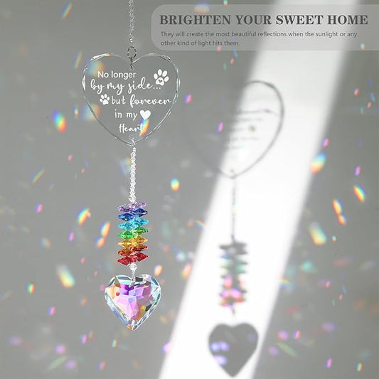 Dog Memorial Gifts for Loss of Dog, K9 Pet Memorial Crystal Suncatcher, Pet Sympathy Loss Passing Away Remembrance Bereavement Gift (Color-Heart)