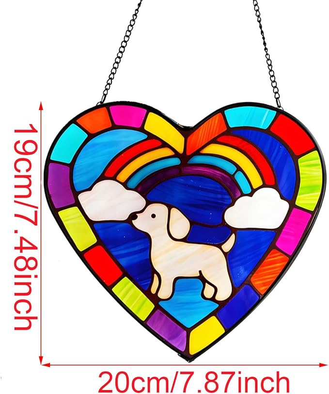 Stained Glass Window Hanging, Sun Catchers Glass Panel Window Suncatcher Panel for Mom,Wife,Grandmother,Women, Men, Garden Hanging for Christmas Mother's Day (Dog)