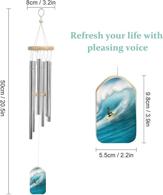 Wind Chimes for Outside,Surfing Printed Cute Aluminium Windchimes Outdoors,Soothing Melodic Memorial Wind Chime for House Porch Patio Garden Balcony Decor