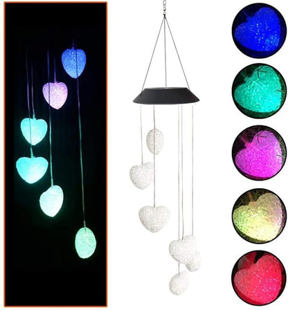 Tvoip Color Changing LED Solar Power Lamp Heart Wind Chimes Garden Decoration Yard Waterproof LED Light Lighting Hanging Decor (Heart)