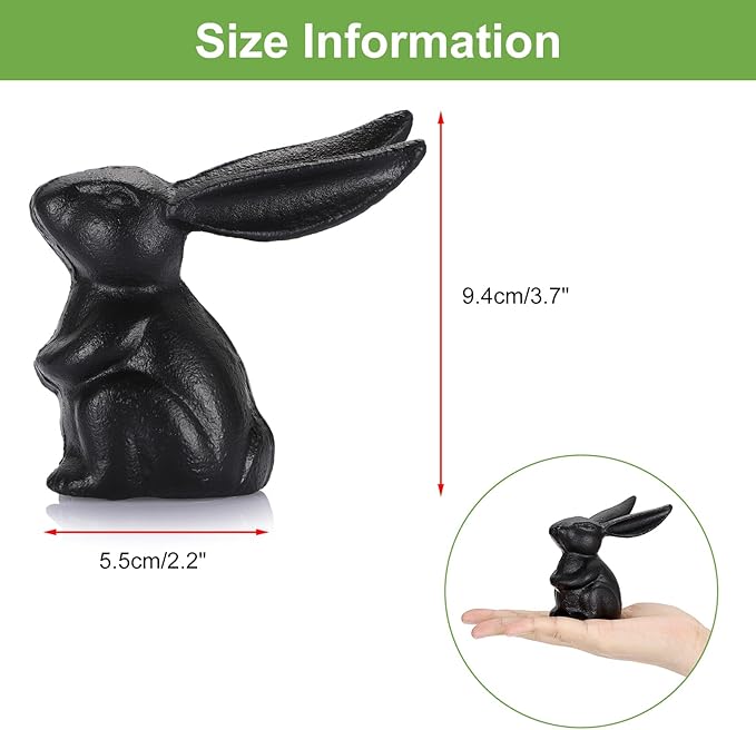 OwnMy 2 Cast Iron Bunny Figurines Outdoor Rabbit Statues for Garden Patio Home Decors, 3.7" Hollow Carved Cute Bunny Statue Vintage Long-Eared Rabbit Ornaments Paperweights for Office Table Decors