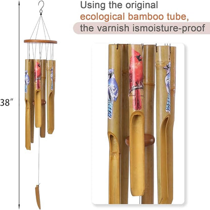 Afirst Bamboo Wind Chimes, 38" Cardinals Wooden Windchimes for Outdoor Valentine's Day Gift Handcrafted Memorial Sympathy Gift for Garden, Patio, Home or Outdoor Decor