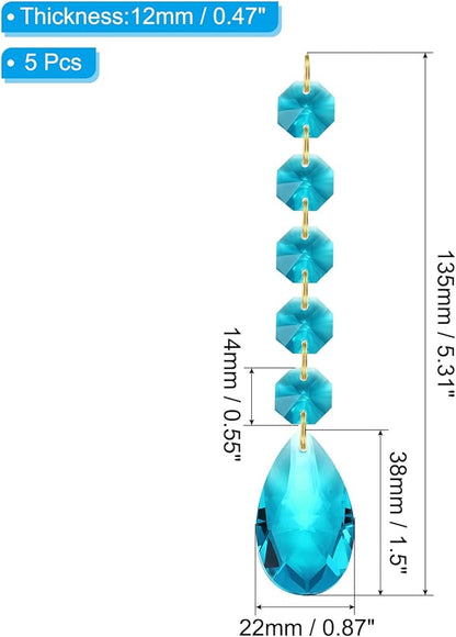 PATIKIL Teardrop Crystal Chandelier Pendants Beads, 5 Pack 135mm Length 38mm Chandelier Prisms Parts Ornaments Hanging Beads for DIY Arts Crafts Decoration, Navy Blue
