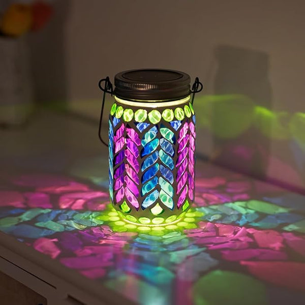 Stargarden Mosaic Solar Lantern ,Waterproof Outdoor Hanging Jar Lights, Mosaic Lights Solar Garden Decor for Patio Pathway Yard