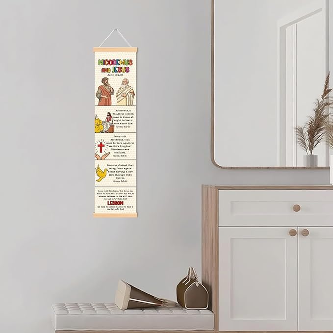 Religious Poster, Nicodemus and Jesus Poster, Bible Story Canvas Banner, Church Decoration for Wall, Church Activity Kids, Family Hanging of Scripture and Words Decorations 12