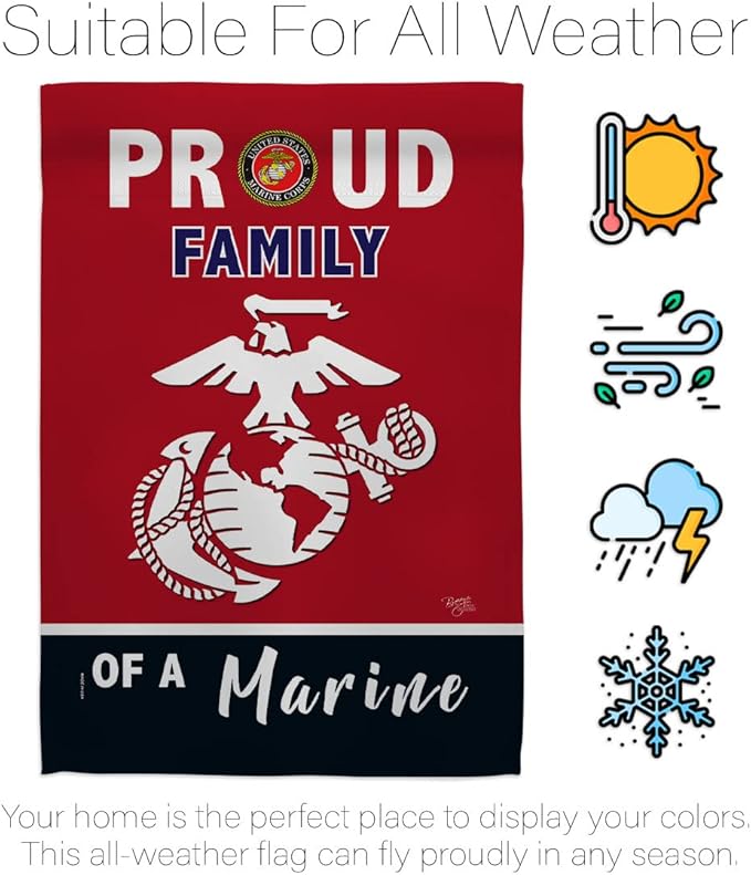 Proud Family Marines Garden Flag - Armed Forces Marine Corps USMC Semper Fi United State American Military Veteran Retire Official - House Banner Small Yard Gift Double-Sided Made in USA 13 X 18.5