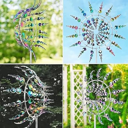 2Pcs Wind Spinners for Yard and Garden，Wind Spinners Outdoor，Magical Metal Windmill，Whimsical Wind Sculpture（2Pcs ）