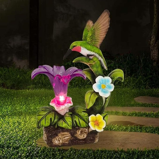 Eletina Resin Hummingbird Solar Light with Flower Garden Decorations,Waterproof Statues and Figurines Light Garden Art for Patio Lawn Yard Decorations (Resin Hummingbird Solar1)